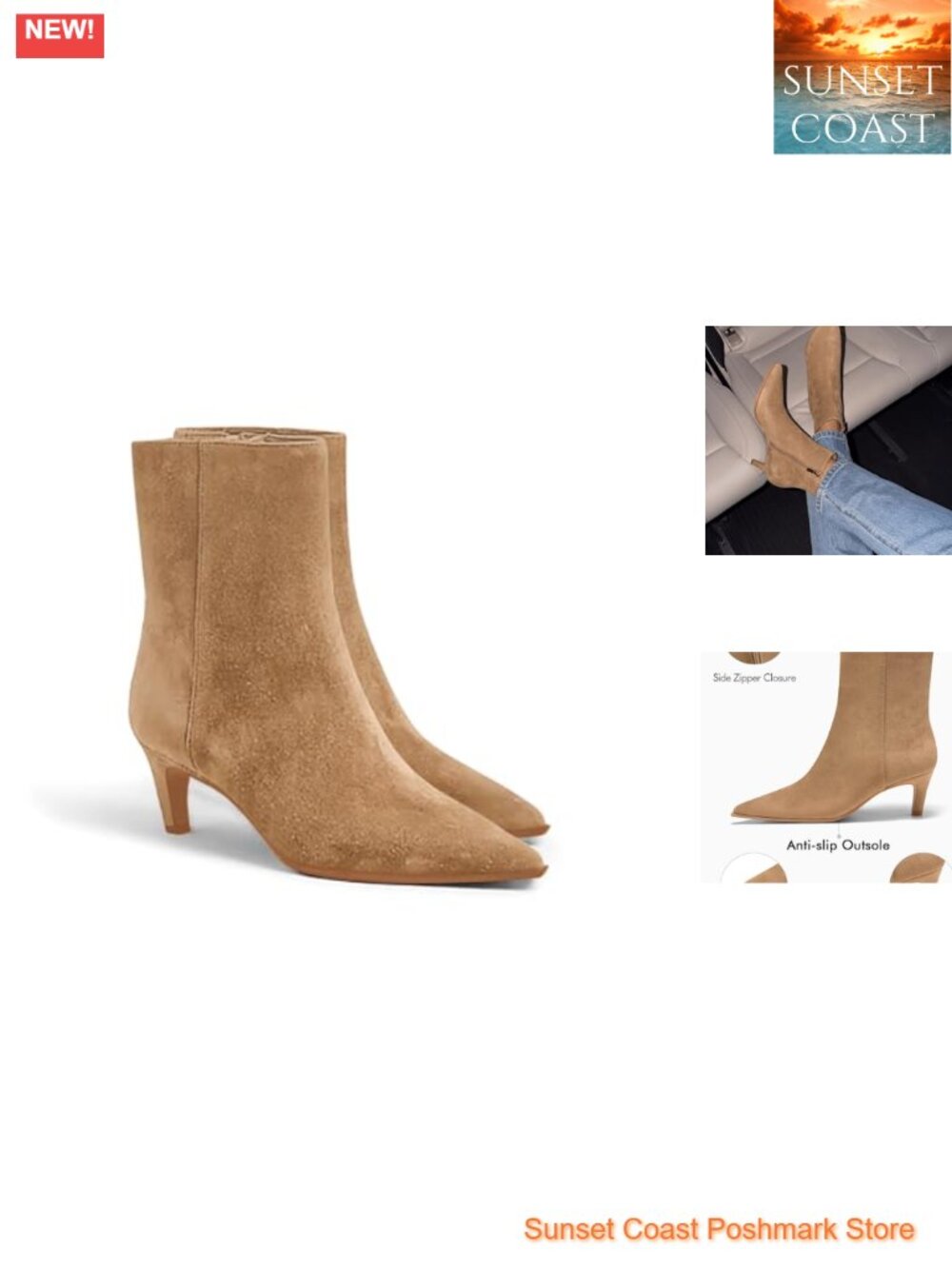Kitten Heel Ankle Boots Pointed Toe Side Zipper Fall Booties